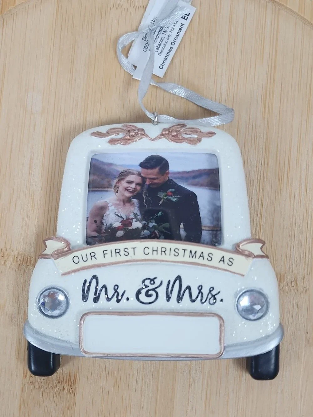Mr. & Mrs. First Christmas Photo Ornament - White